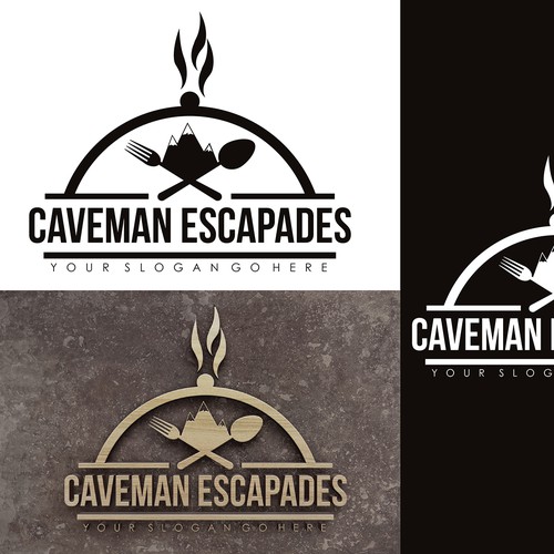 Create a logo about adventures in cooking for Caveman Escapades