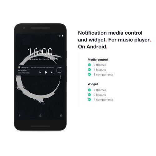 Notification Media Control and Widget. For Music Player. On Android 4-8.