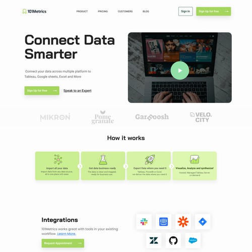 Landing Page design for a SAAS Data Analytics product