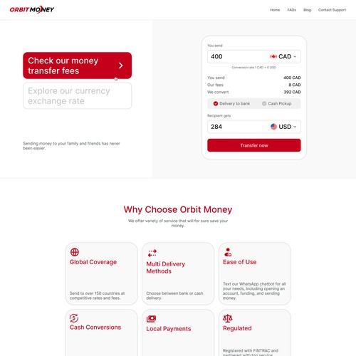 Orbit Money landing page