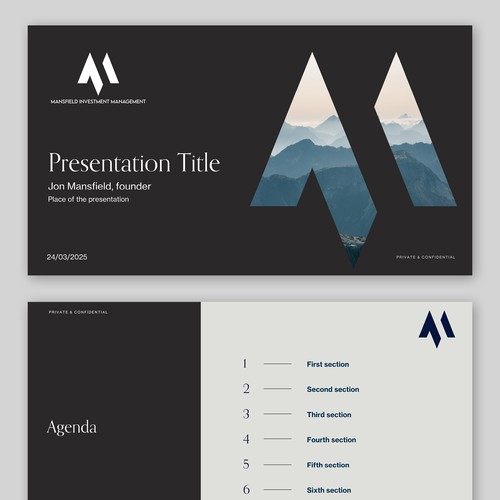Clean, sleek presentation template for an asset management companya