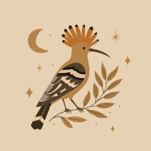 Sacred Hoopoe Bird Among Moon and Stars