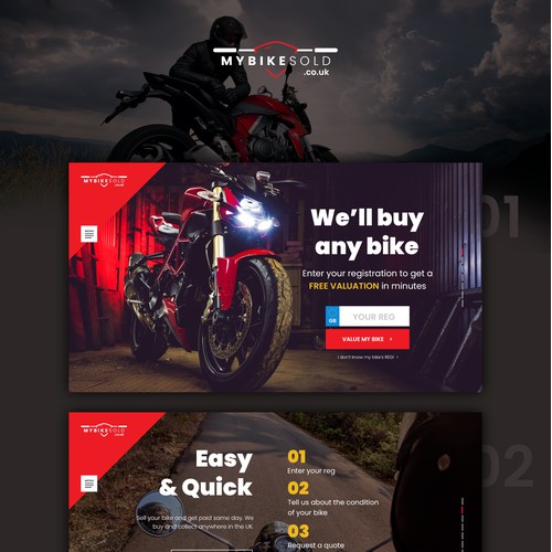 Fun homepage for a motorbike purchasing service