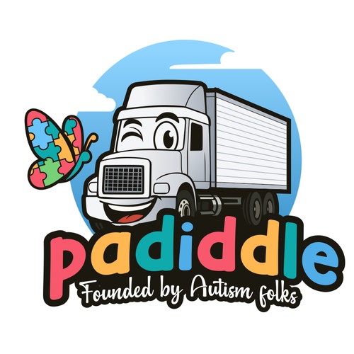 truck and butterfly mascot logo for autism charity