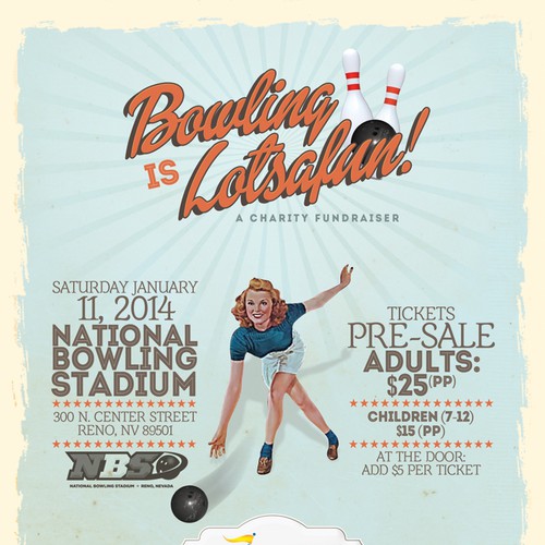 Design a Fun American Retro Bowling Event Flyer / Poster for a Charity Fundraiser!