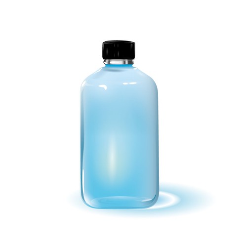 Create the CLEAR GLASS BOTTLE (provided in the attachment) look like there is a gorgeous AQUA BLUE WATER inside the bottle
