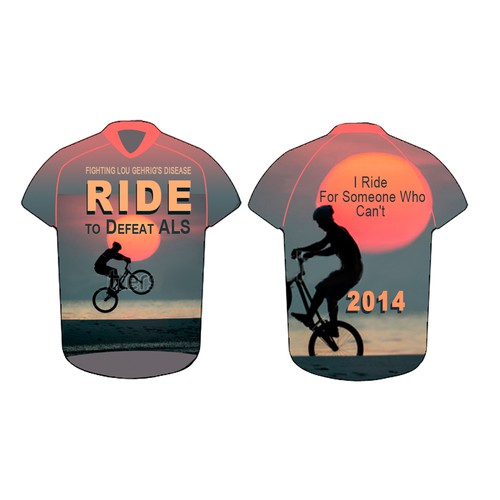 Create a beach scene for a professional cycling jersey for The Ride to Defeat ALS
