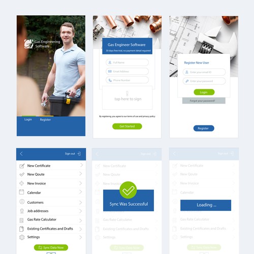 Gas Engineering App screens