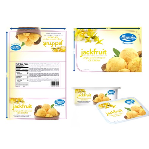 Create a new packaging identity for a tropical ice cream brand entering the EU