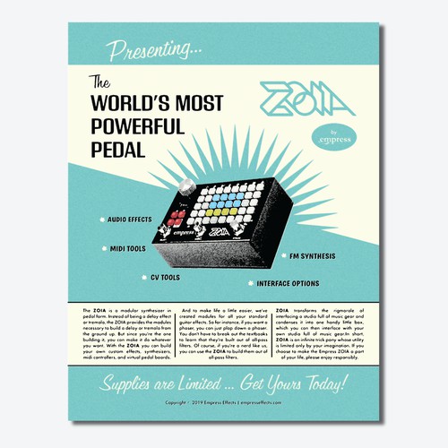 Magazine Page: Vintage Popular Mechanics Style ad for a Guitar Pedal