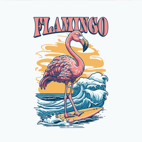 "Surfing Flamingo" Tropical Tees