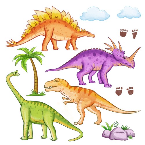 Watercolor dinosaur wall stickers designs