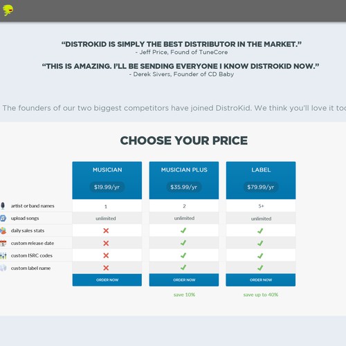 Pricing page