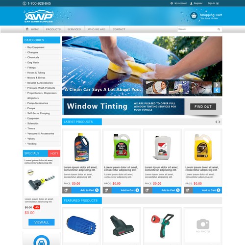 E-Commerce design for AWP Car Wash Supplies