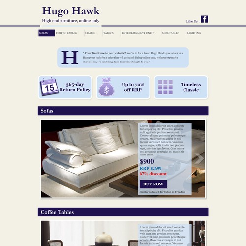 home page design for Hugo Hawk