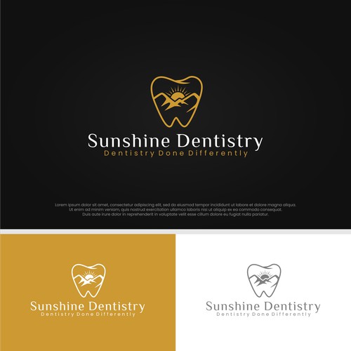 Sunrise in Tooth Logo for Dental Company: Minimalist Sophistication with Gold Accent