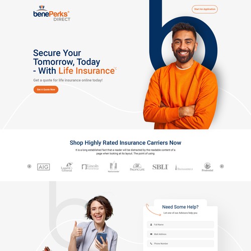 Landing page design for Quote and apply for life insurance online