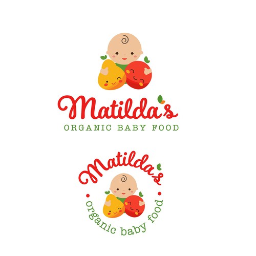 cute baby hugging some fruit - logo for the organic baby food
