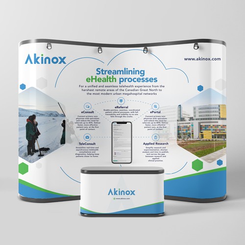 Eye-catching trade show booth banner design for cutting edge healthcare IT company