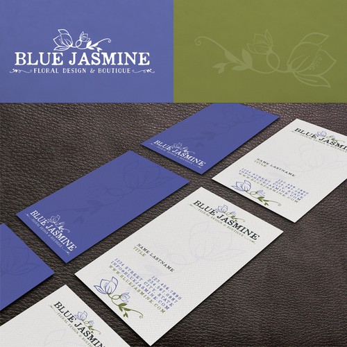 LOGO & BUSINESS CARD DESIGN FOR BLUE JASMINE LLC FLORAL DESIGN AND BOUTIQUE