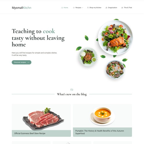 Landing page for a cooking blog