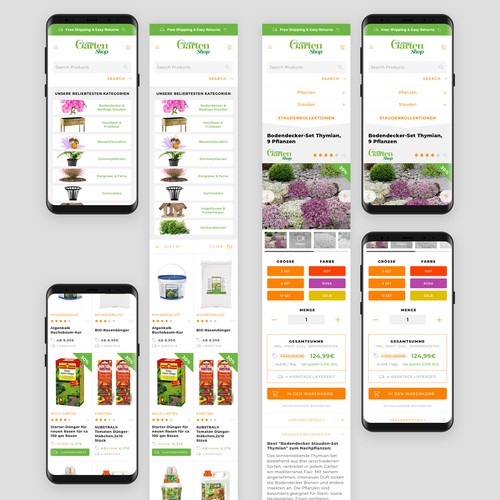 Online gardening shop website design (mobile only)