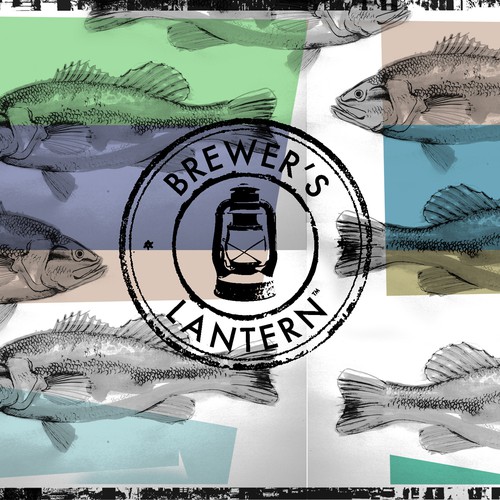 Sketched/Watercolor Fish Back of TShirt Design for Brewers Lantern