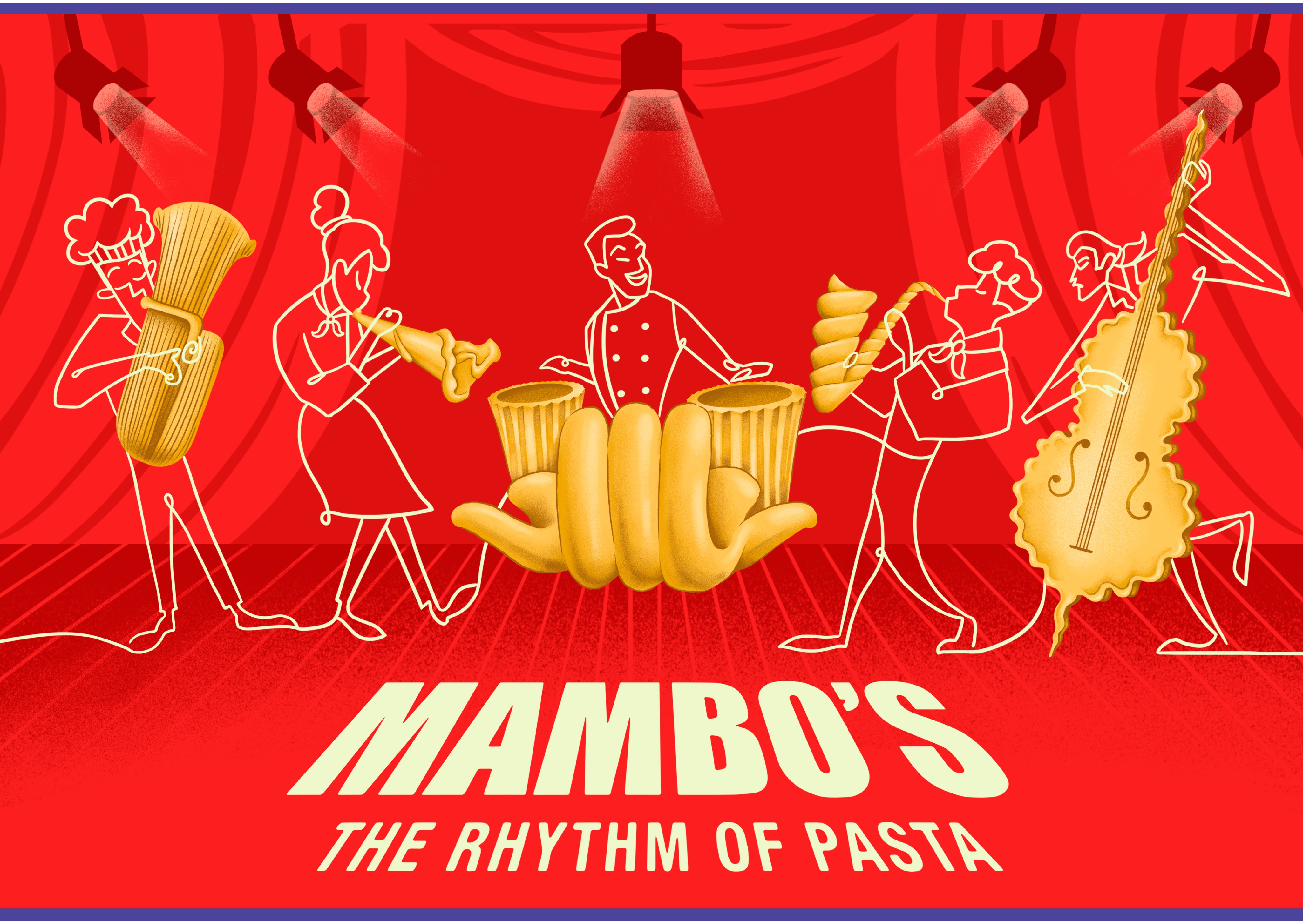 Make Mambos pasta come to life with a vibrant illustration