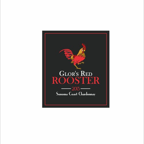 Design a wine label with the theme The Red Rooster.