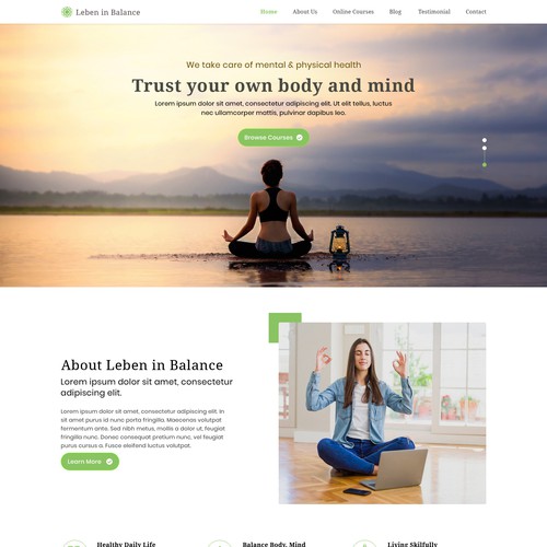 Meditation and a healthy living web design