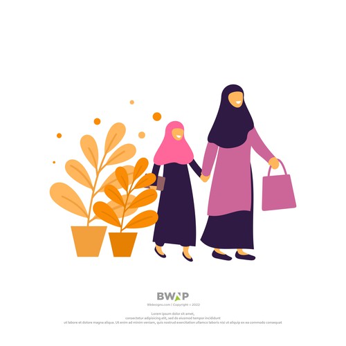 Muslim mother and daughter are going shopping