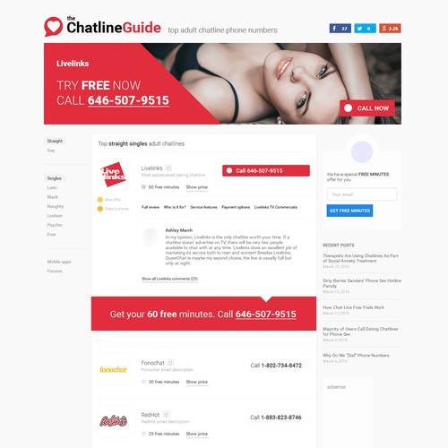 Landing page for dating website