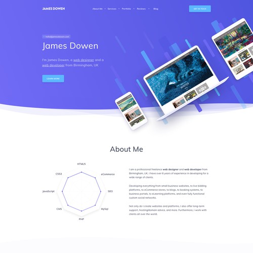 A web page for a software developer and designer