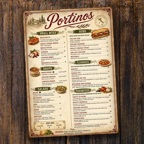 Portinos Italian Restaurant Menu