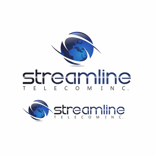 Create the next logo and business card for Streamline Telecom Inc.