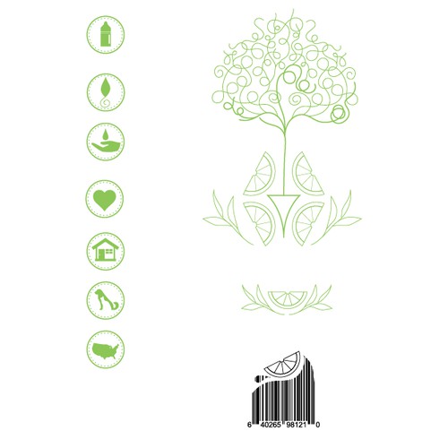 Create a product label design for an eco-chic soap and cleaning product company