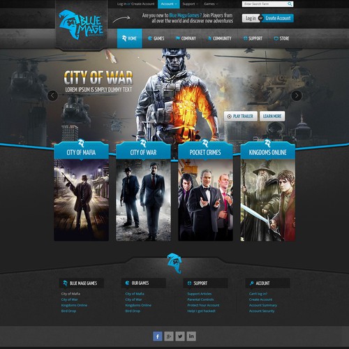 Home page design wanted for Blue Mage Games [wireframe provided]