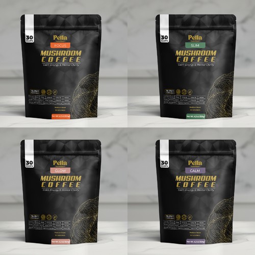 Premium Functional Mushroom Coffee Packaging for Pella Nutrition