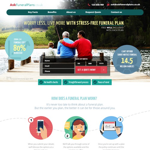 clam peaceful Funeral Plan company landing page