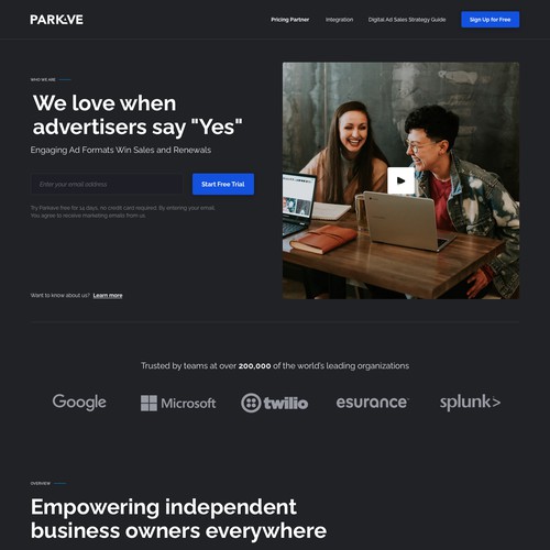 Dark mode marketing landing page