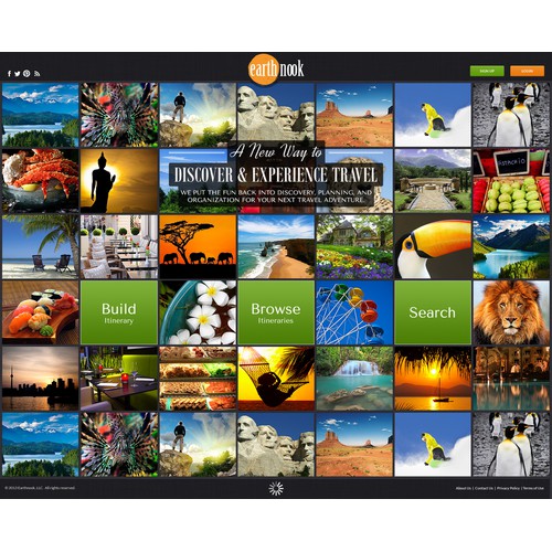 Landing Page for Earth Nook, Discover & Experience Travel
