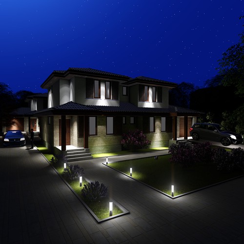 Townhouse Front View 3D Rendering