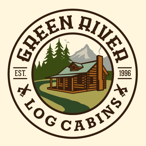 Create a beautiful, hand-crafted, eco-friendly logo for Green River Log Cabins