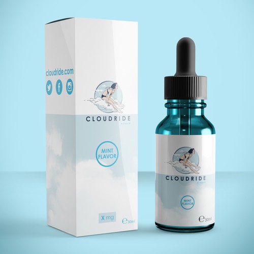 Minimalistic design -box and bottle label for our e-liquid brand