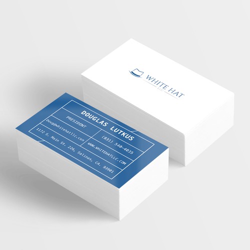 Simple business card for White Hat Attorneys and Investment Advisers.