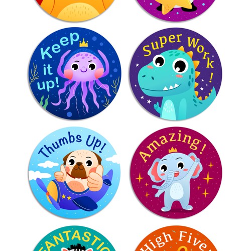 Cute animal kids reward sticker illustration