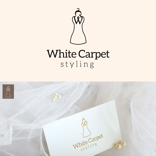create a simple yet unique, feminine, shabby chic, memorableillustration for White Carpet Styling