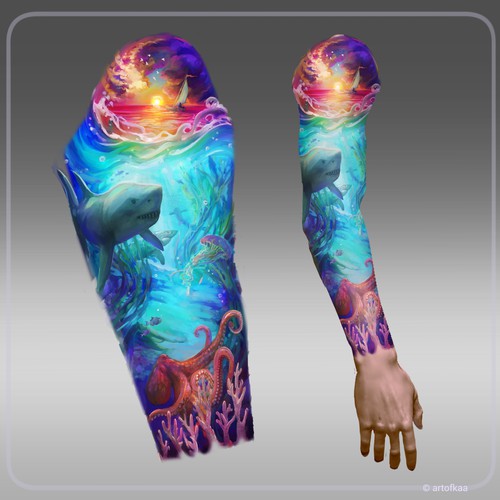 Ocean themed full sleeve tattoo design