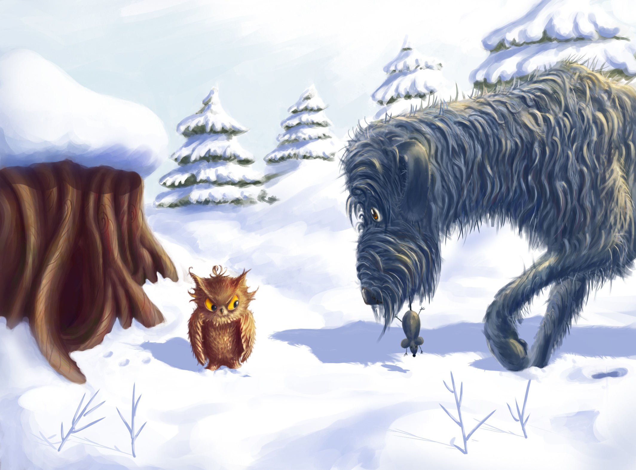 Illustrate my Kid's Book about a Dirty Dog and an Angry Owl