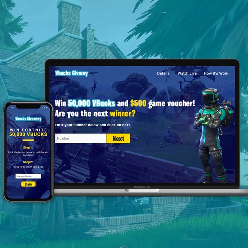 Landing Page design for  fortnite Giveaway